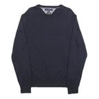 TOMMY HILFIGER Mens Navy Plain Cotton Blend Jumper Crew Neck Basic Knit L