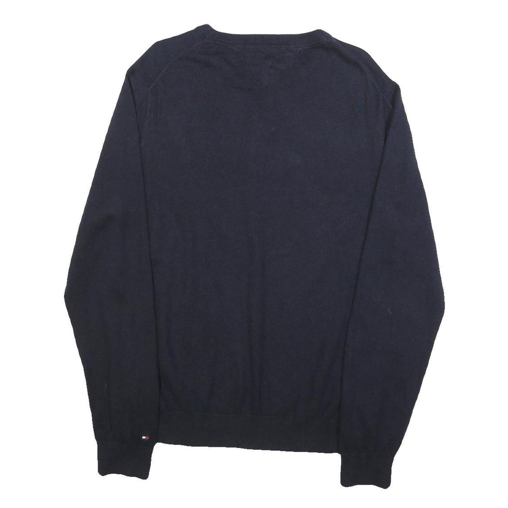 TOMMY HILFIGER Mens Navy Plain Cotton Blend Jumper Crew Neck Basic Knit L