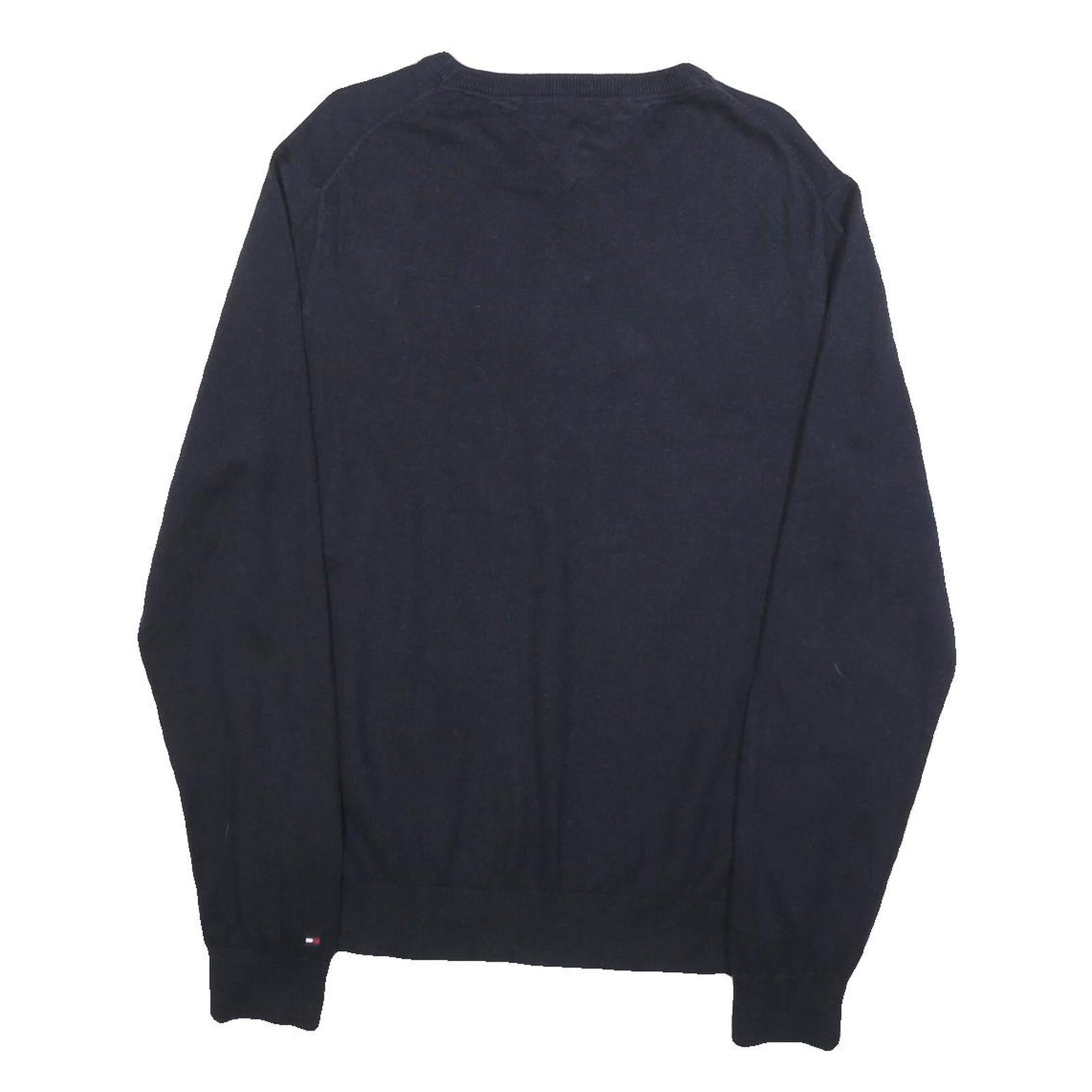 TOMMY HILFIGER Mens Navy Plain Cotton Blend Jumper Crew Neck Basic Knit L