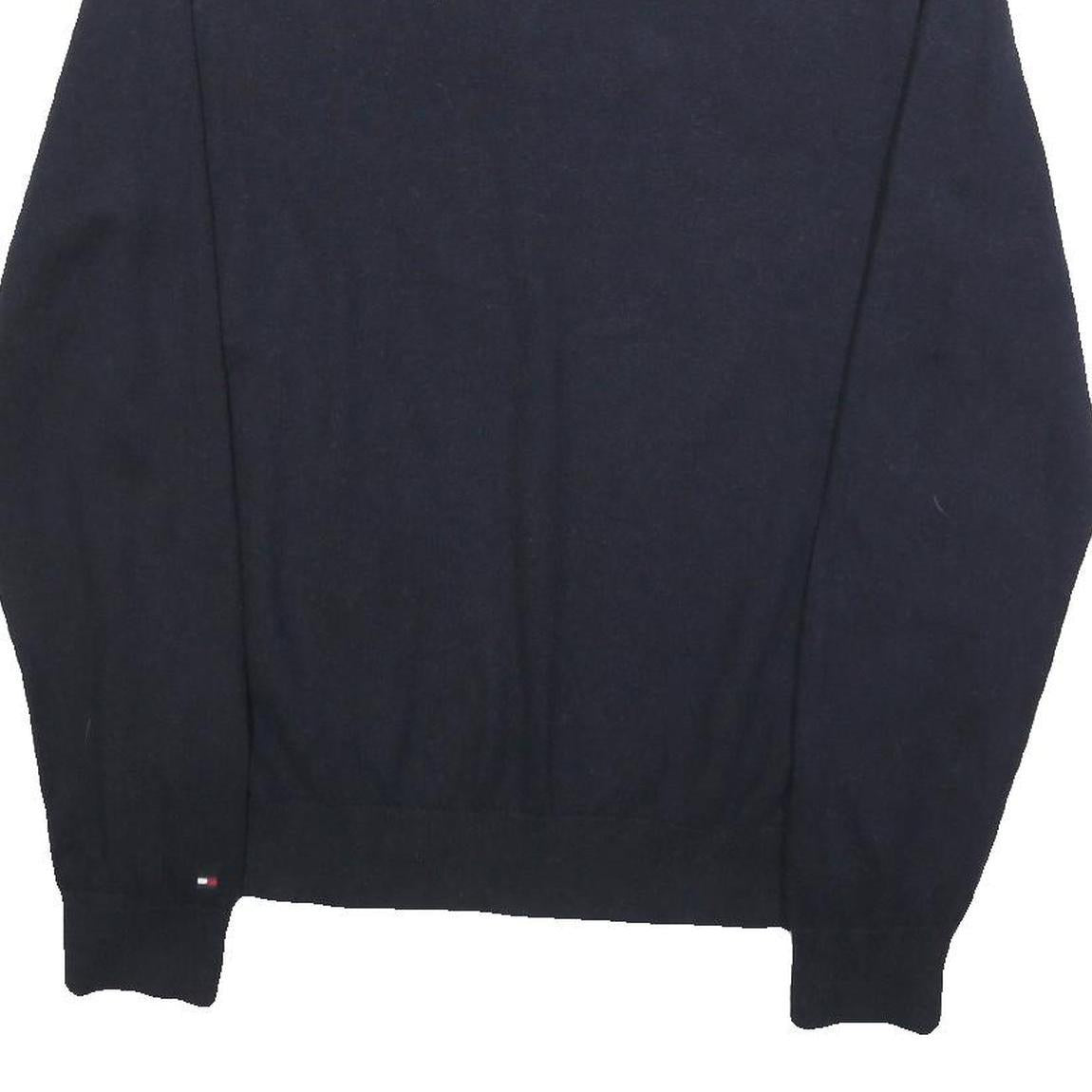 TOMMY HILFIGER Mens Navy Plain Cotton Blend Jumper Crew Neck Basic Knit L