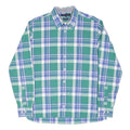 TOMMY HILFIGER Mens Green & Blue Plaid Shirt L Cotton Blend Long Sleeve Button