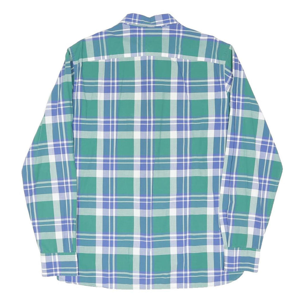 TOMMY HILFIGER Mens Green & Blue Plaid Shirt L Cotton Blend Long Sleeve Button