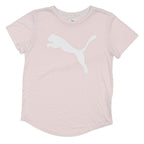 PUMA Womens Pink & White Logo Graphic T-Shirt XS Short Sleeve Crew Neck Casual