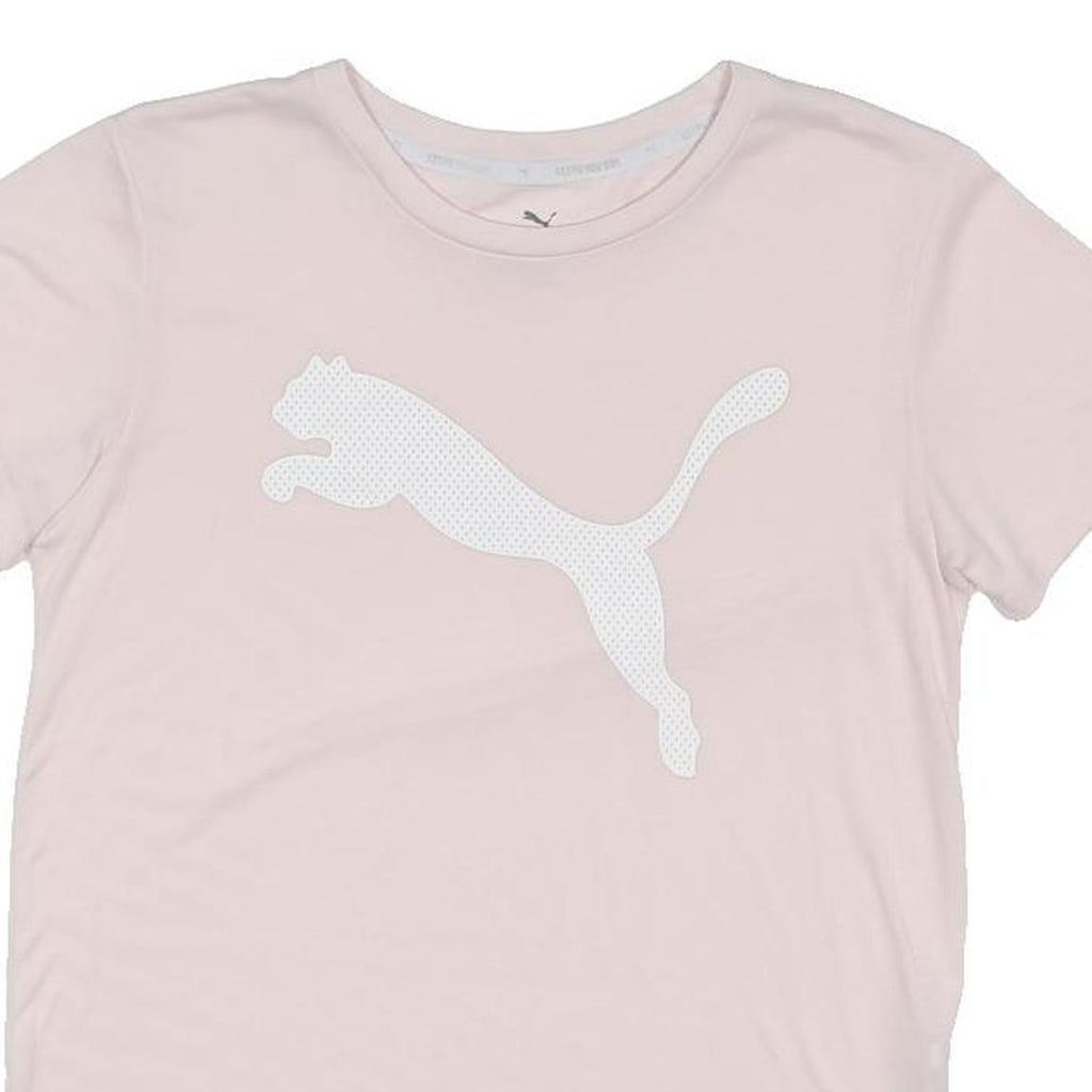 PUMA Womens Pink & White Logo Graphic T-Shirt XS Short Sleeve Crew Neck Casual