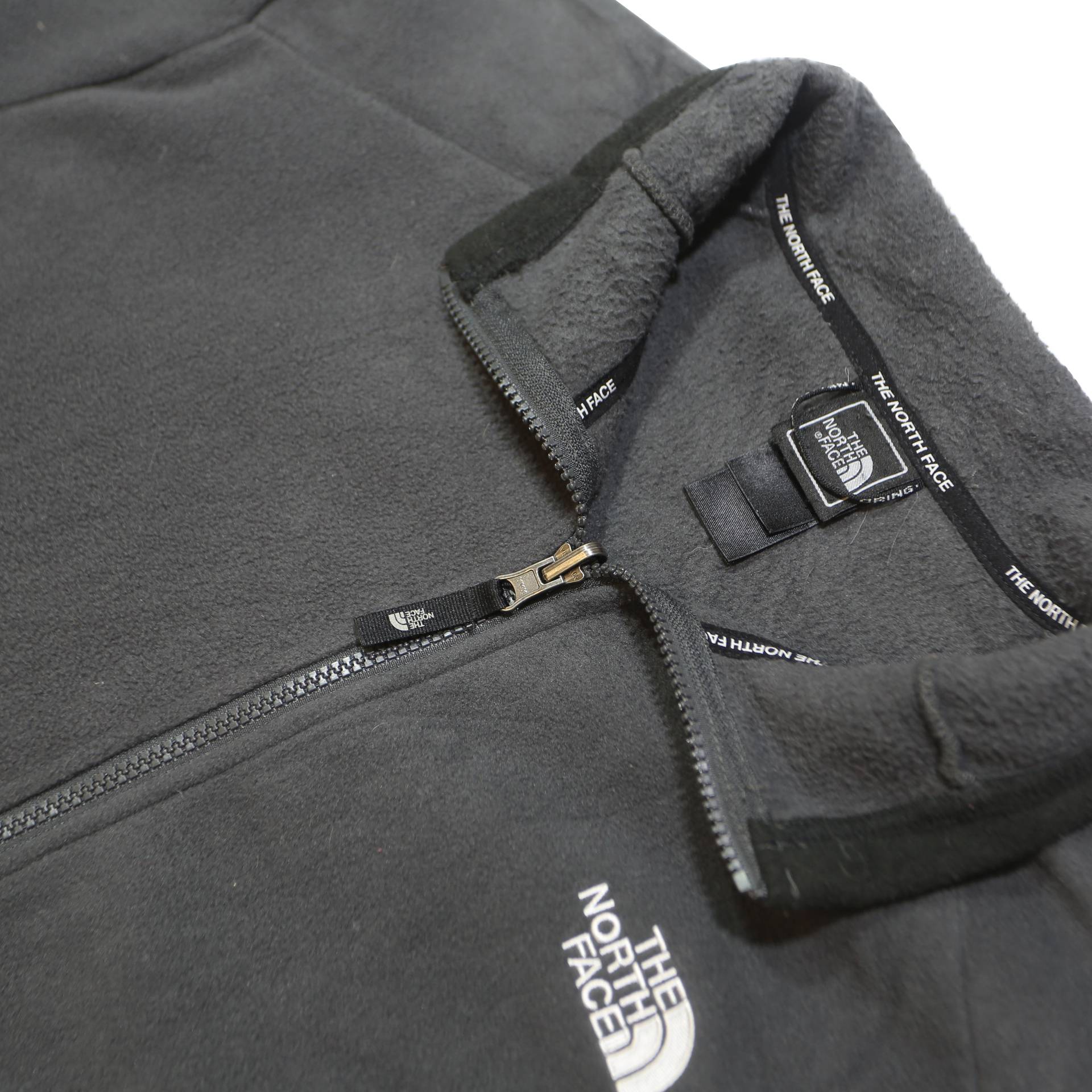 THE NORTH FACE Mens Black Grey Fleece Jacket L Polyester Zip Outdoor Casual