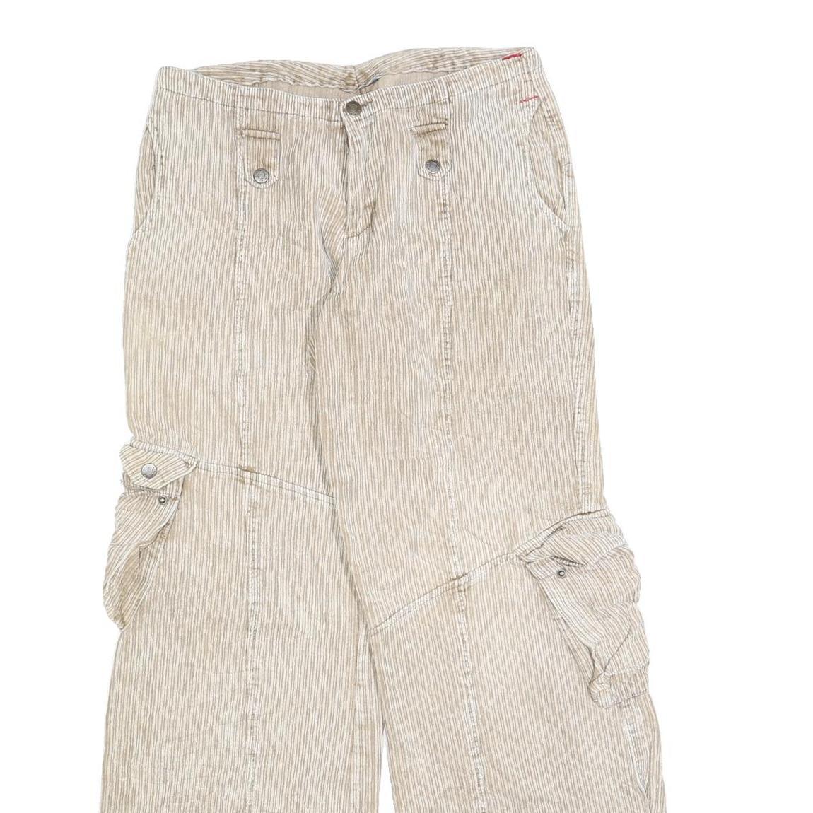 Mens Relaxed Fit Beige Cotton Blend Cargo Trousers W30 L32 Casual Zip