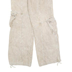 Mens Relaxed Fit Beige Cotton Blend Cargo Trousers W30 L32 Casual Zip