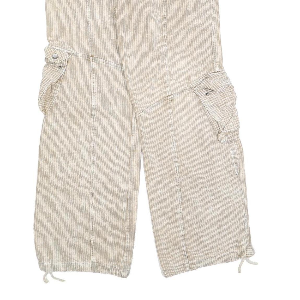 Mens Relaxed Fit Beige Cotton Blend Cargo Trousers W30 L32 Casual Zip