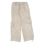 Mens Relaxed Fit Beige Cotton Blend Cargo Trousers W30 L32 Casual Zip
