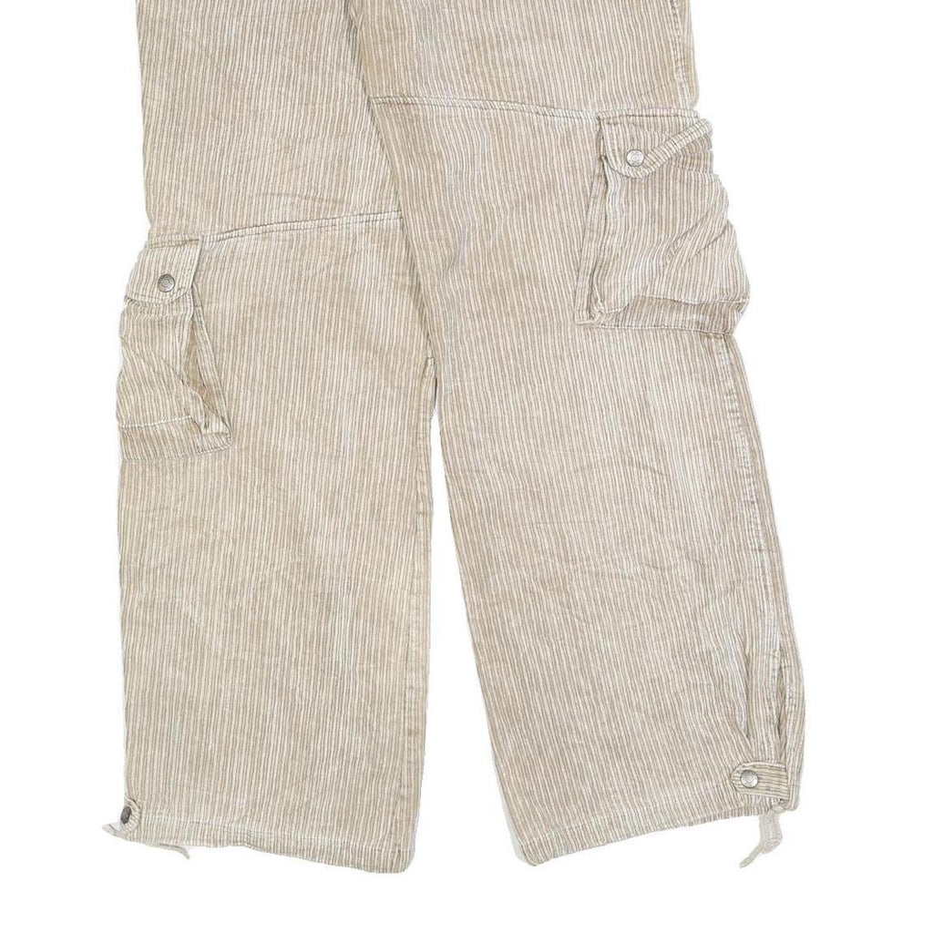 Mens Relaxed Fit Beige Cotton Blend Cargo Trousers W30 L32 Casual Zip
