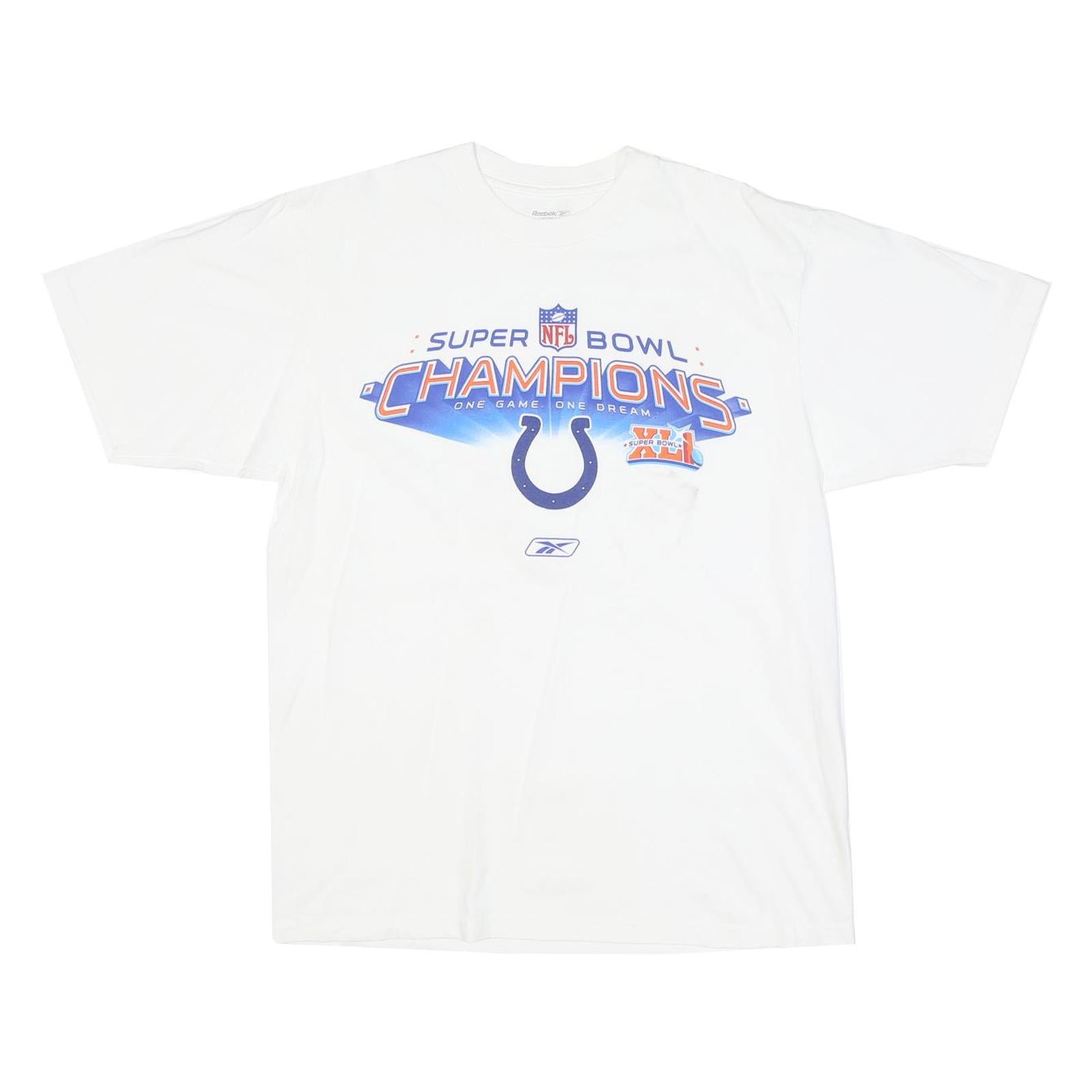 REEBOK Mens White NFL Super Bowl Champions Graphic T-Shirt M Short Sleeve Crew