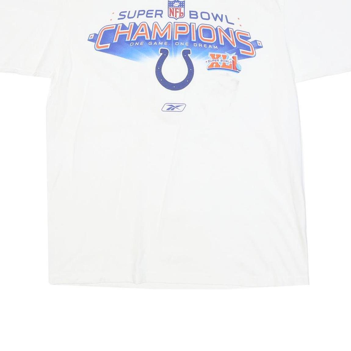 REEBOK Mens White NFL Super Bowl Champions Graphic T-Shirt M Short Sleeve Crew