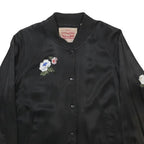 LEVI'S Womens Black Satin Bomber Jacket S Viscose Embroidered Floral Crane