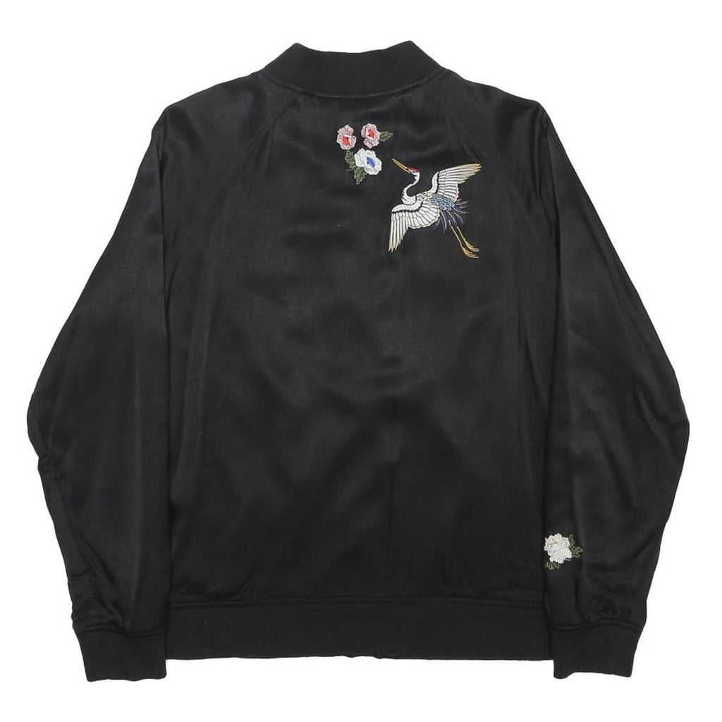 LEVI'S Womens Black Satin Bomber Jacket S Viscose Embroidered Floral Crane