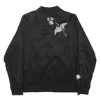 LEVI'S Womens Black Satin Bomber Jacket S Viscose Embroidered Floral Crane