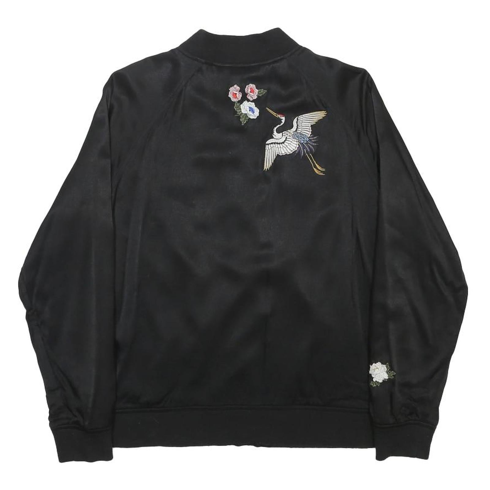 LEVI'S Womens Black Satin Bomber Jacket S Viscose Embroidered Floral Crane
