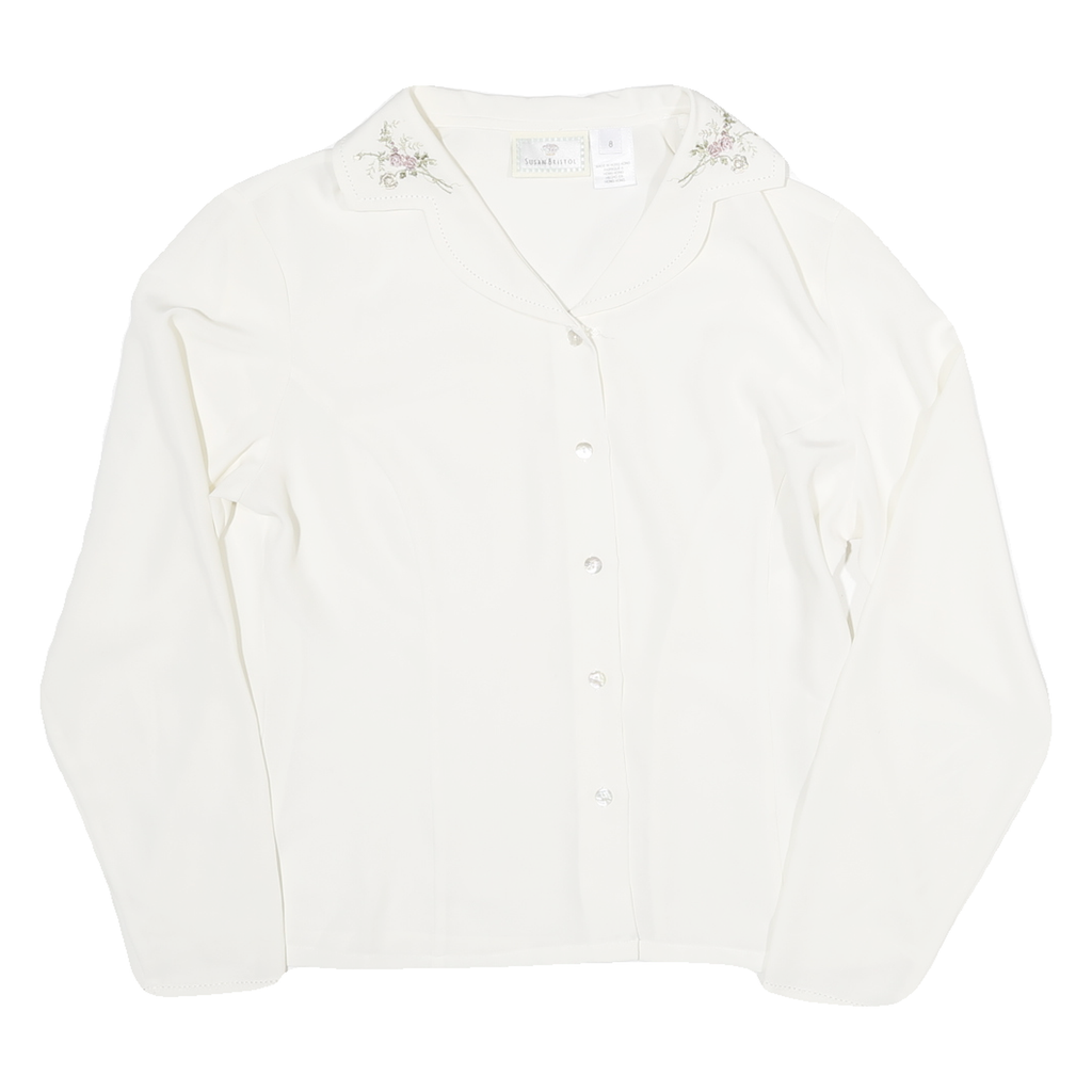 SUSAN BRISTOL Womens White Shirt UK 10 Floral Embroidered Collar Button Shirt
