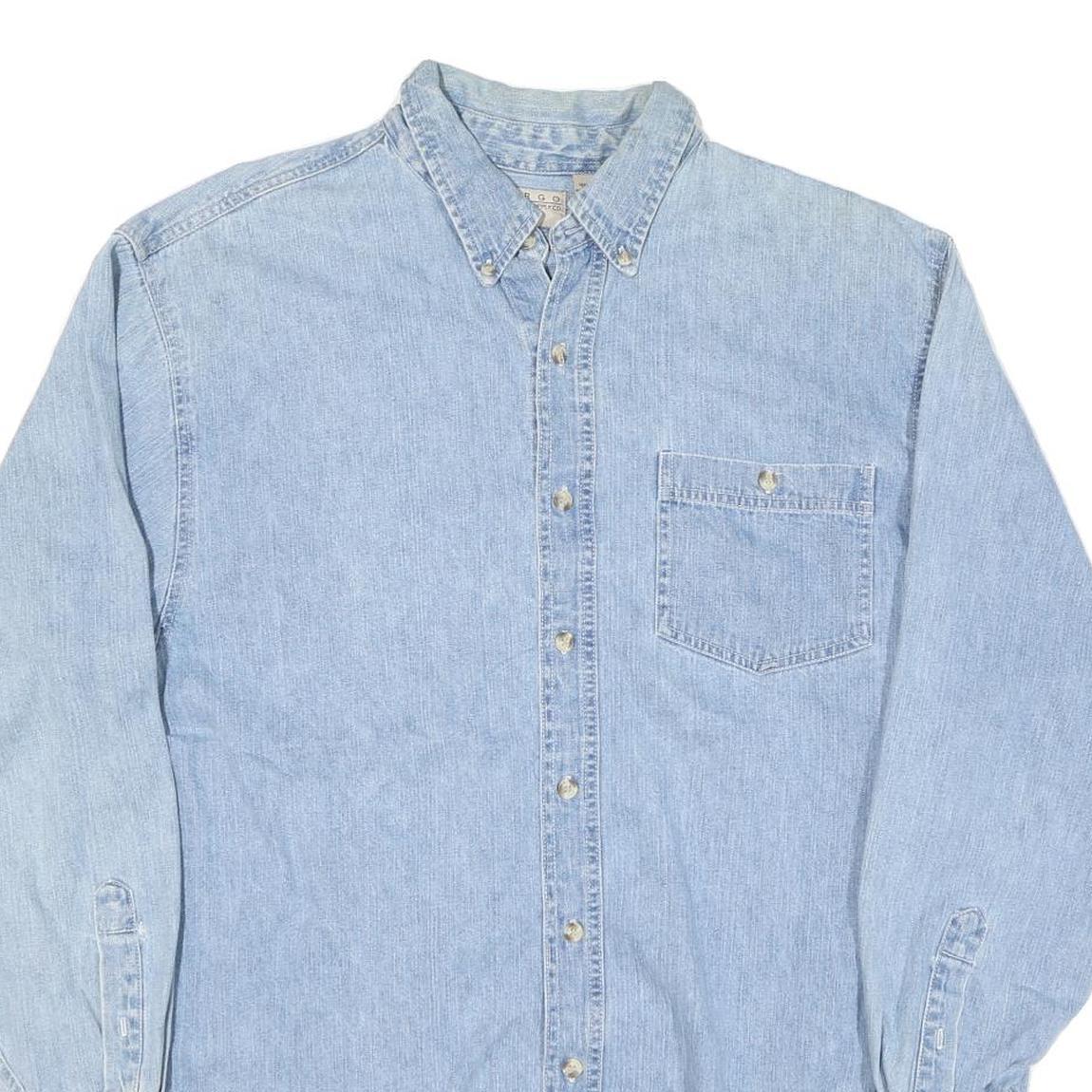 FARGO Mens Blue Denim Shirt L Cotton Blend Button Down Collar Long Sleeve Casual