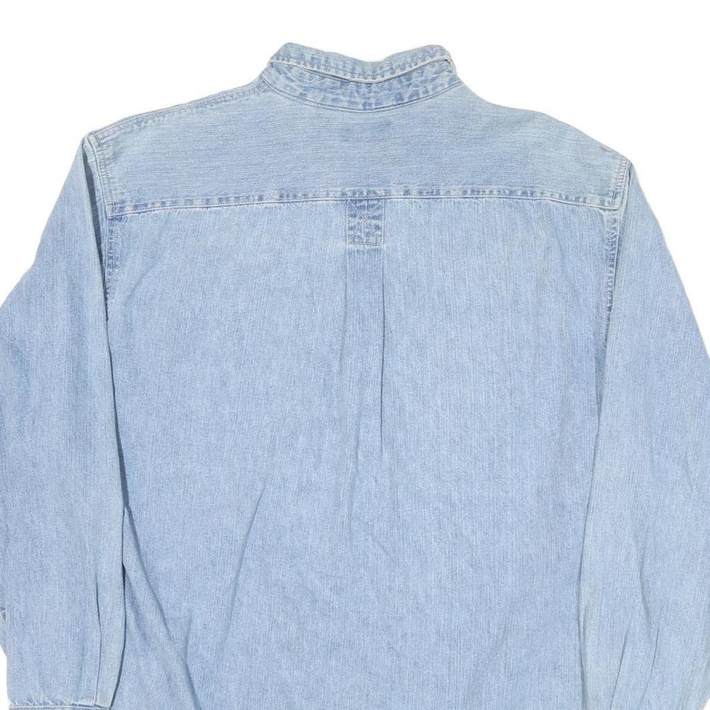 FARGO Mens Blue Denim Shirt L Cotton Blend Button Down Collar Long Sleeve Casual