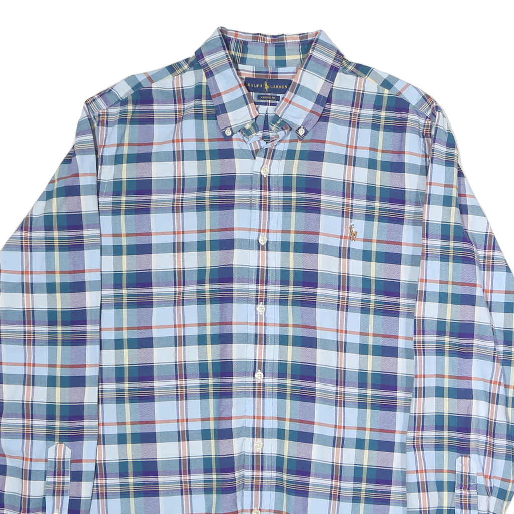 RALPH LAUREN Mens Blue Green Plaid Shirt XL Classic Fit Cotton Button Down