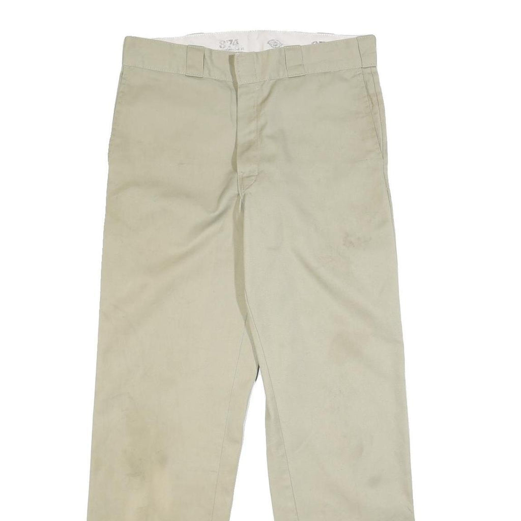 DICKIES Mens Regular Fit Beige Cotton Blend Zip Trousers W33 L32 Workwear