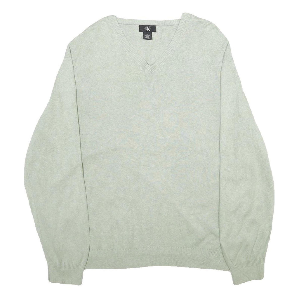 CALVIN KLEIN Mens Beige Plain Cotton Plain V-Neck Basic Knit XL Jumper