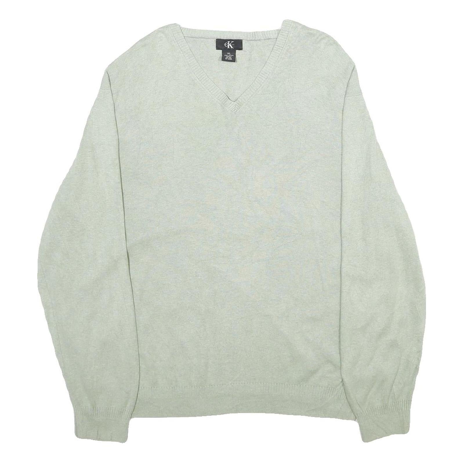 CALVIN KLEIN Mens Beige Plain Cotton Plain V-Neck Basic Knit XL Jumper