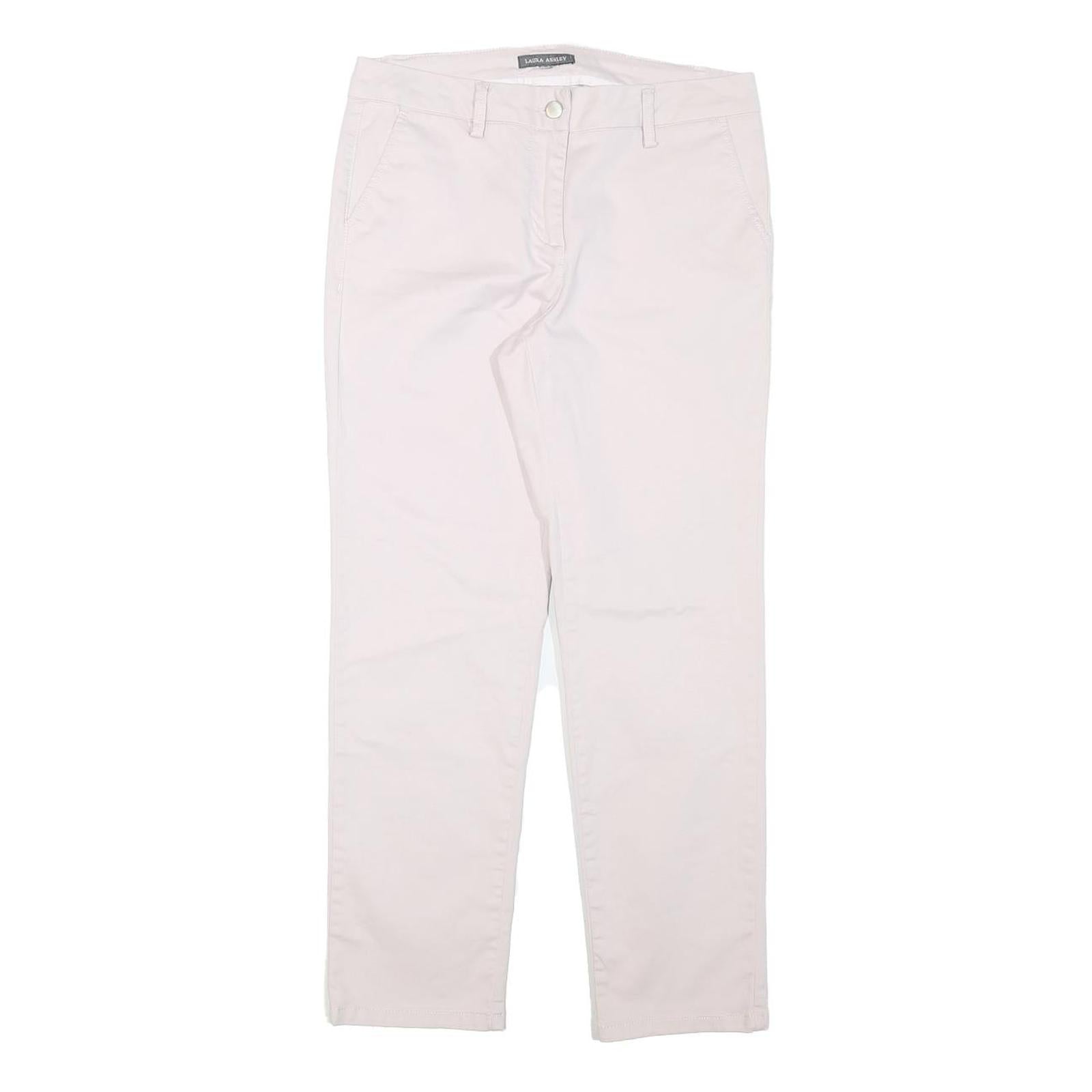LAURA ASHLEY Womens Cotton Blend White Regular Fit Straight Leg Trousers W30 L26
