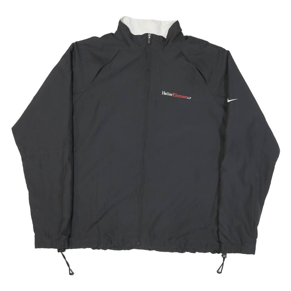 NIKE Mens Black Sports Logo Zip Jacket L Polyester Blend Plain Lightweight