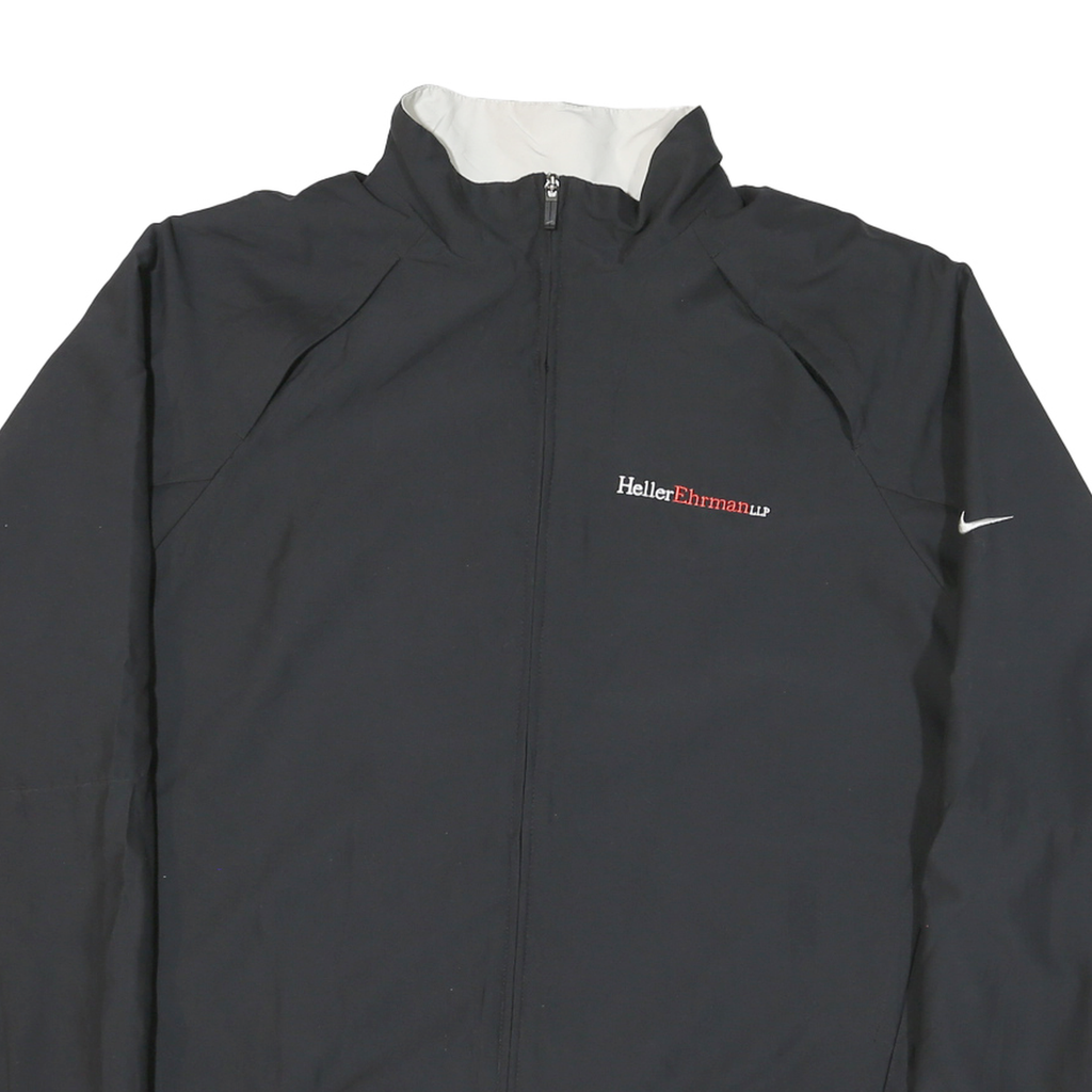 NIKE Mens Black Sports Logo Zip Jacket L Polyester Blend Plain Lightweight