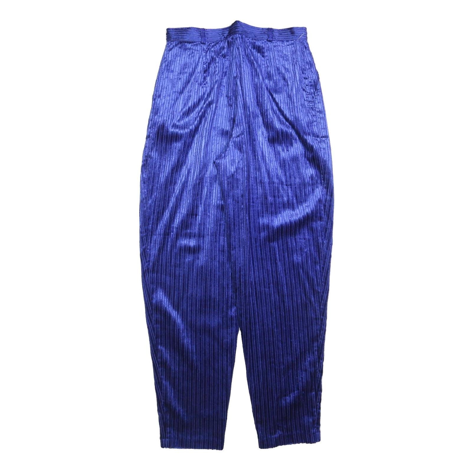 Womens Relaxed Blue Cotton Blend Zip Trousers W29 L30 Vertical Stripe Comfort