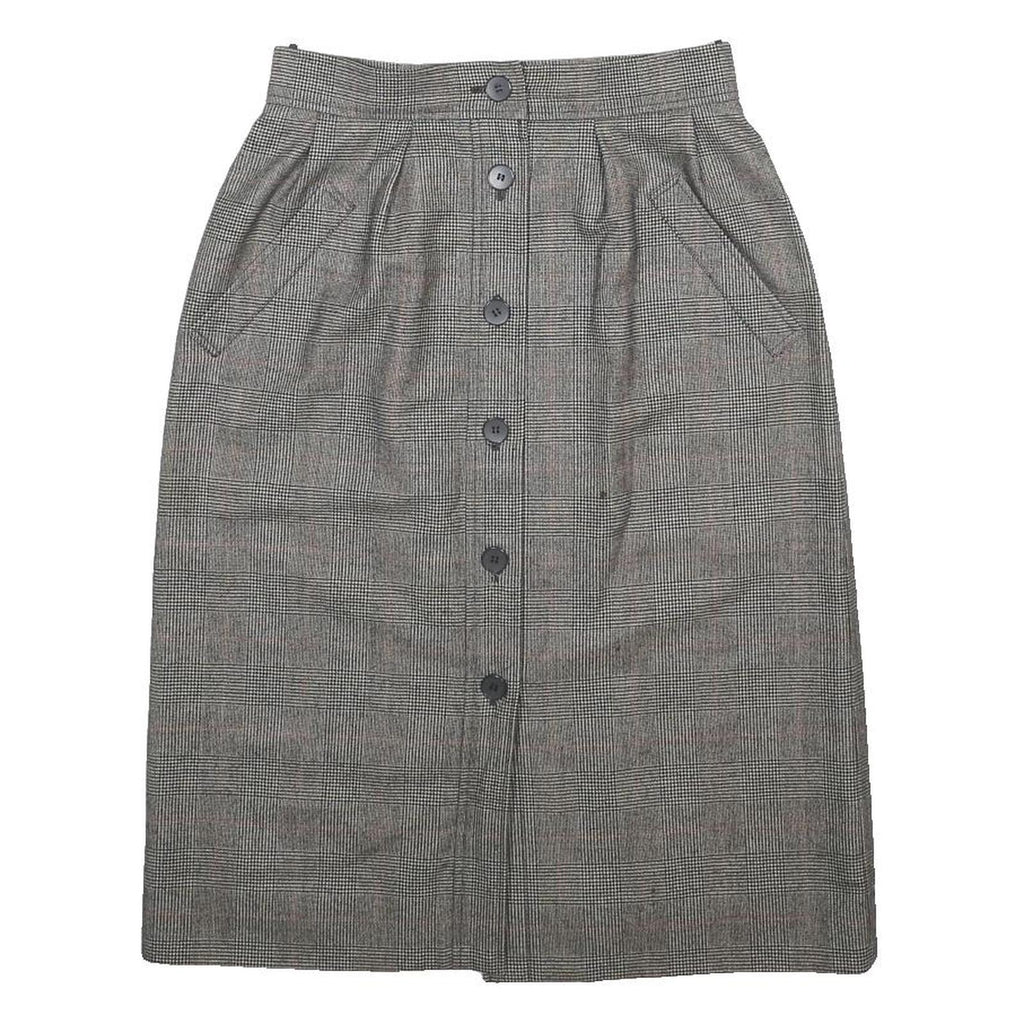 YVES SAINT LAURENT Womens Grey Check Pleated Knee Length Wool Blend Skirt S