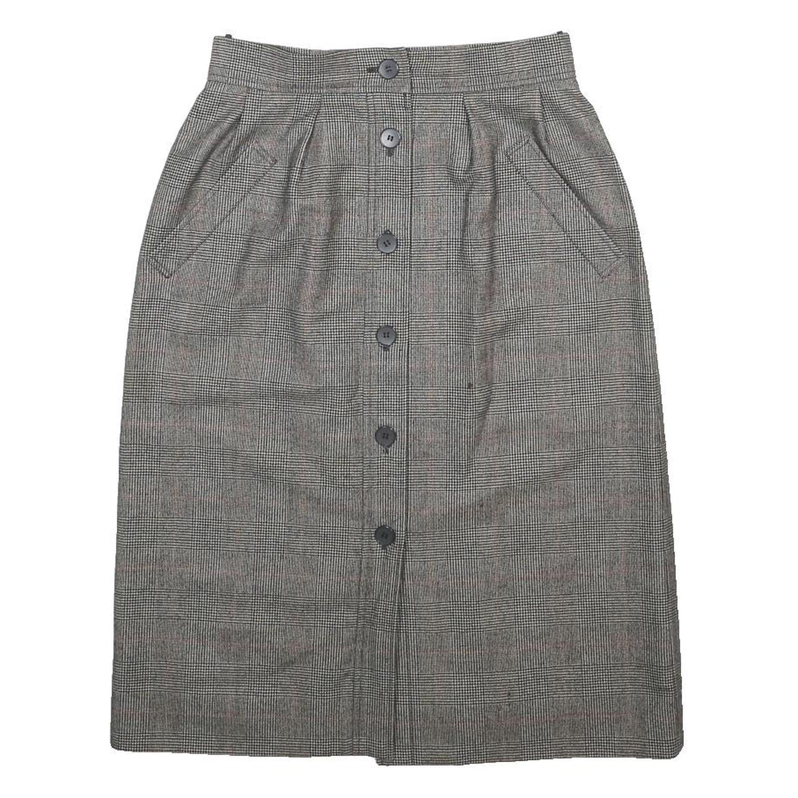 YVES SAINT LAURENT Womens Grey Check Pleated Knee Length Wool Blend Skirt S