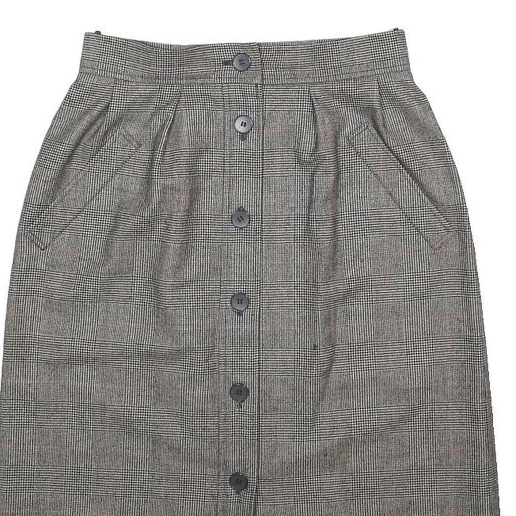 YVES SAINT LAURENT Womens Grey Check Pleated Knee Length Wool Blend Skirt S