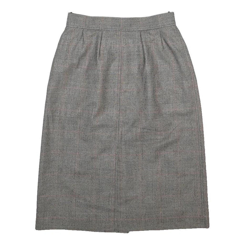 YVES SAINT LAURENT Womens Grey Check Pleated Knee Length Wool Blend Skirt S