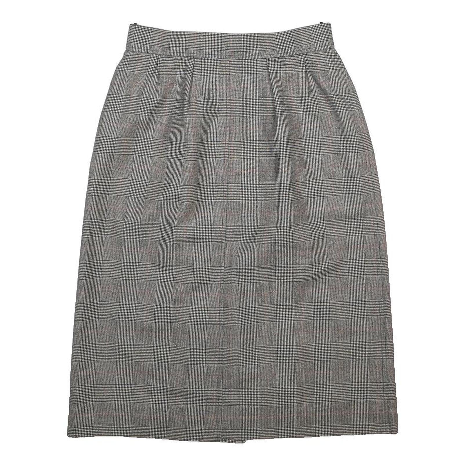 YVES SAINT LAURENT Womens Grey Check Pleated Knee Length Wool Blend Skirt S