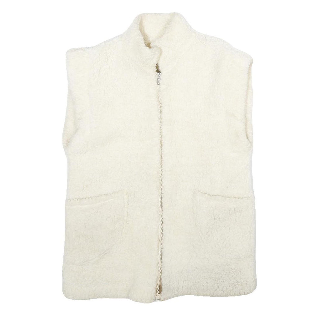 Womens White Ivory Faux Shearling Reversible Sleeveless Zip Up Jacket S Sherpa