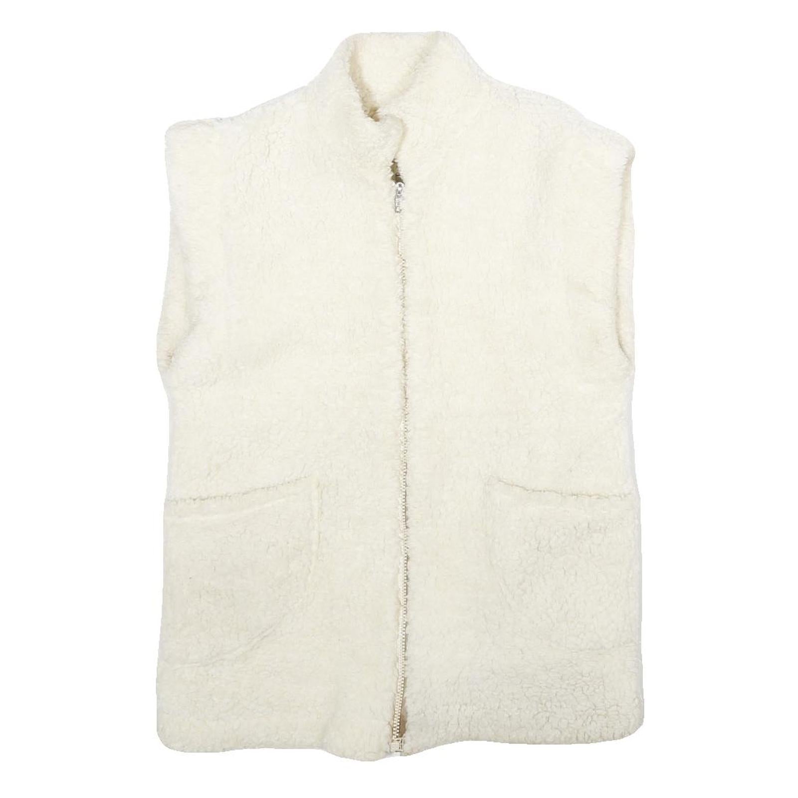 Womens White Ivory Faux Shearling Reversible Sleeveless Zip Up Jacket S Sherpa