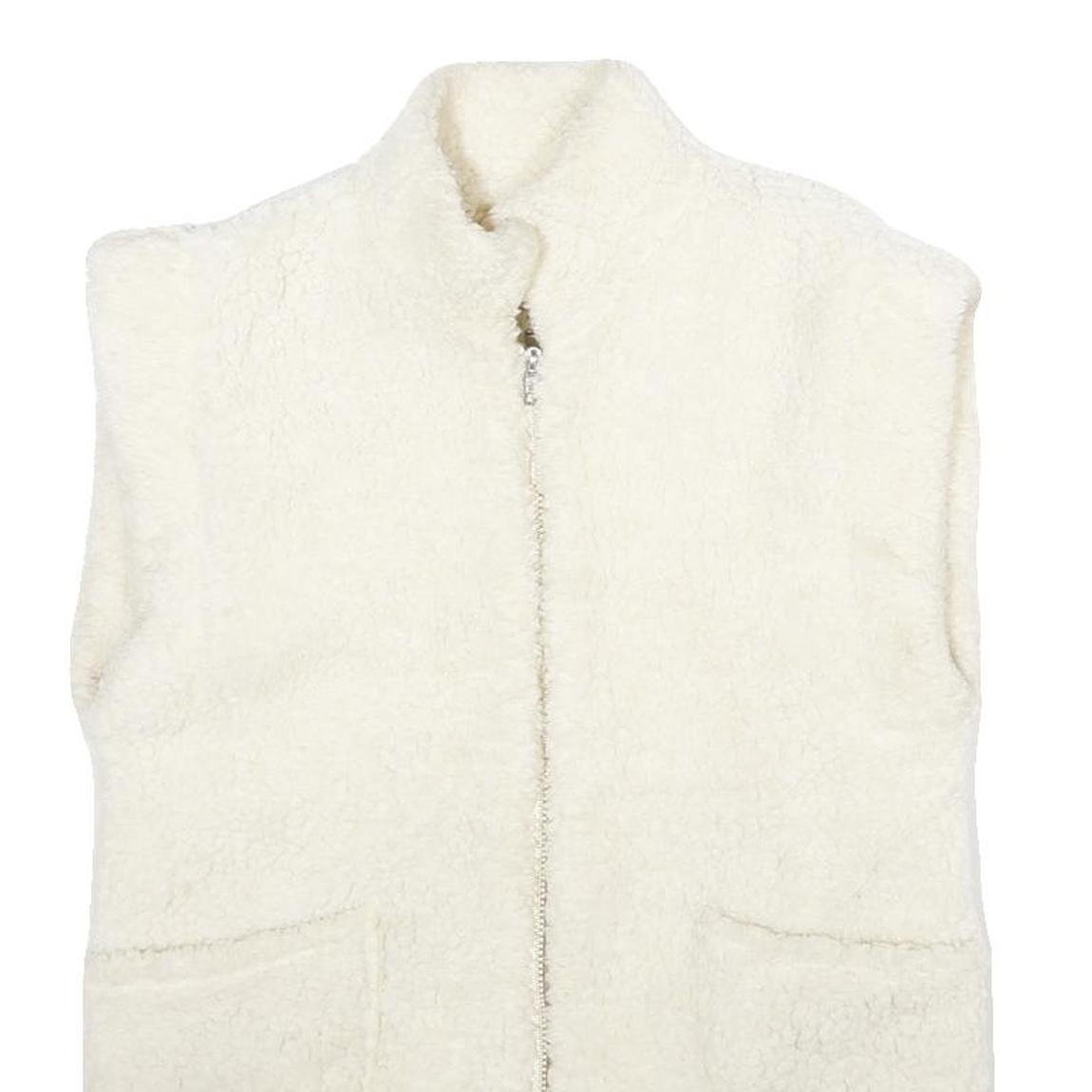 Womens White Ivory Faux Shearling Reversible Sleeveless Zip Up Jacket S Sherpa