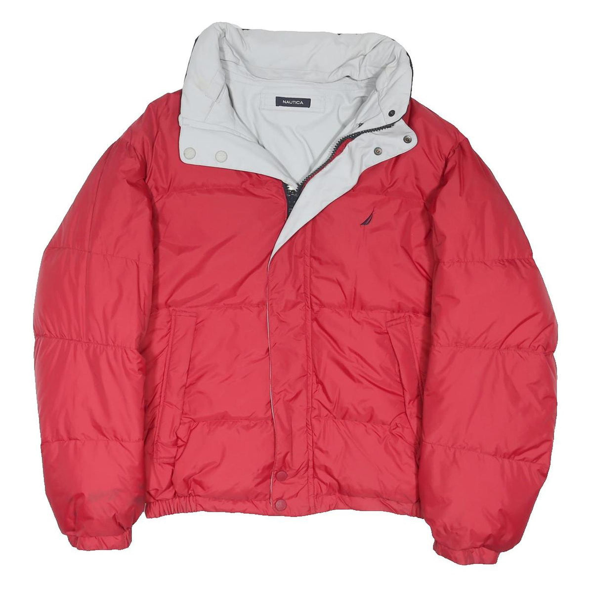 NAUTICA Mens Red & White Reversible Puffer Jacket L Polyester Blend Zip