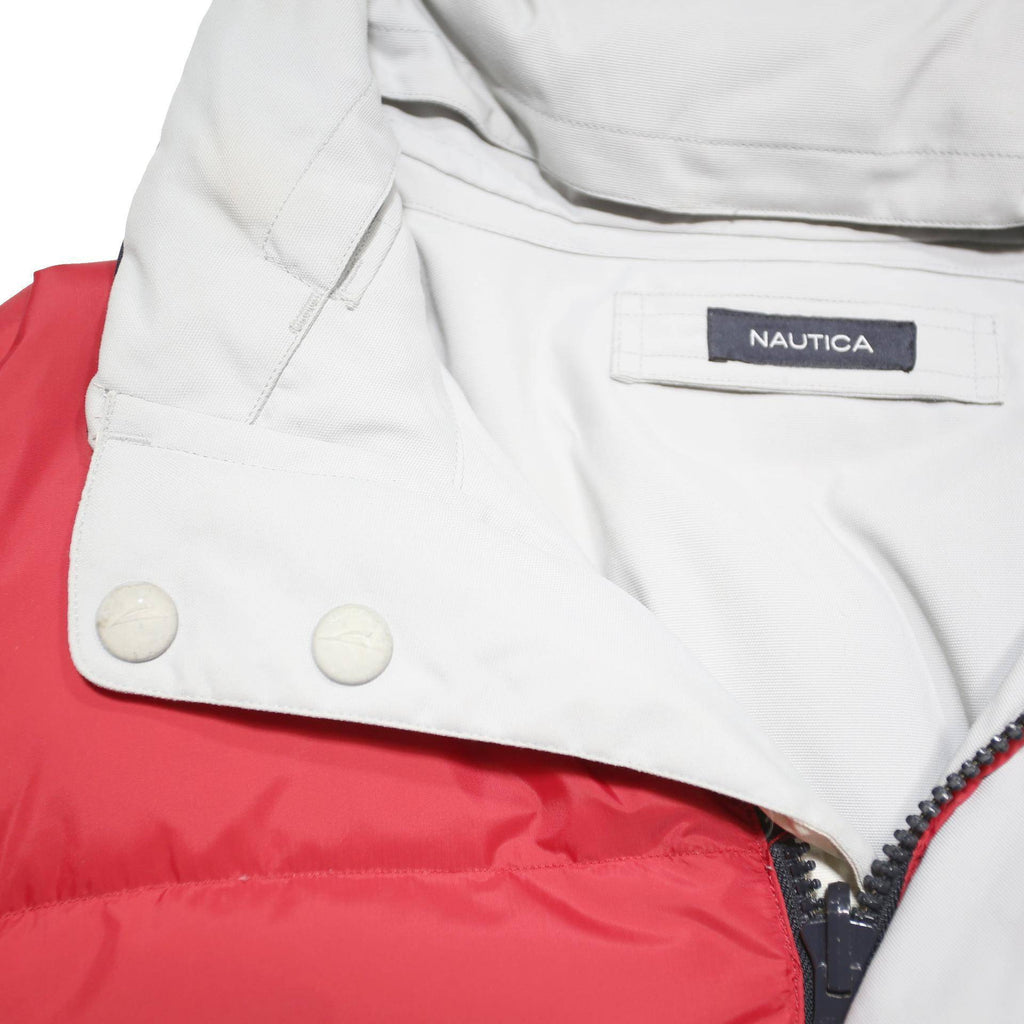 NAUTICA Mens Red & White Reversible Puffer Jacket L Polyester Blend Zip