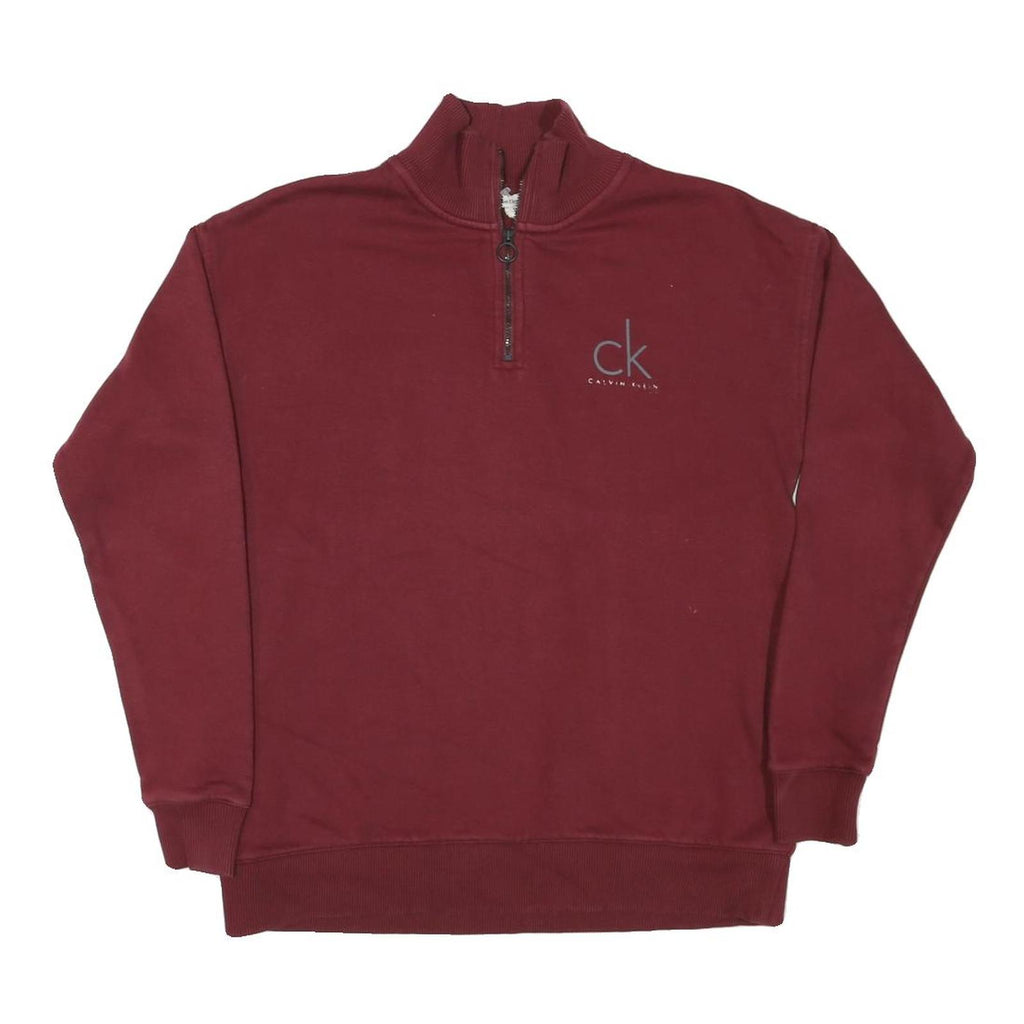 CALVIN KLEIN JEANS Mens Maroon 1/4 Zip S Sweatshirt Pullover Casual Cotton Blend