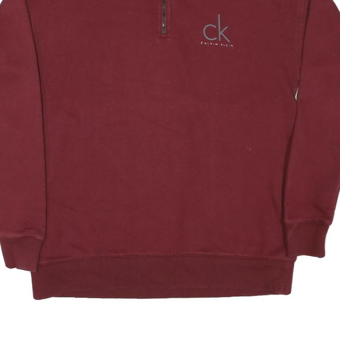 CALVIN KLEIN JEANS Mens Maroon 1/4 Zip S Sweatshirt Pullover Casual Cotton Blend