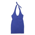 Womens Blue Halter Mini Dress Cotton Blend Sleeveless Summer Casual L
