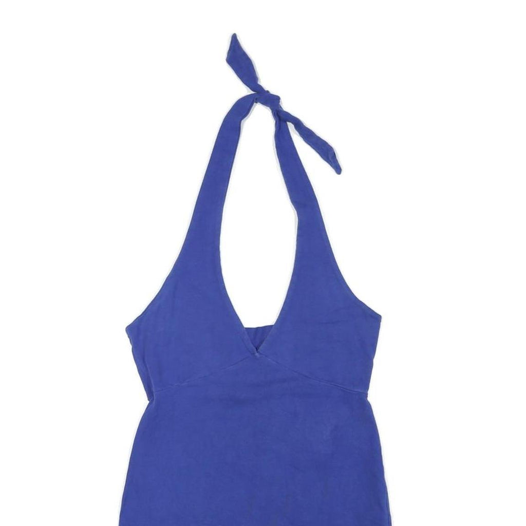 Womens Blue Halter Mini Dress Cotton Blend Sleeveless Summer Casual L