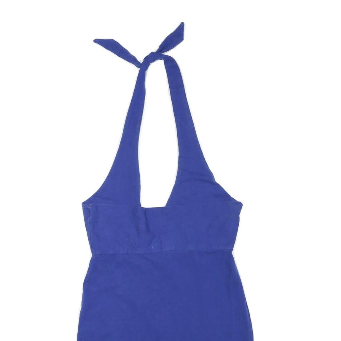 Womens Blue Halter Mini Dress Cotton Blend Sleeveless Summer Casual L