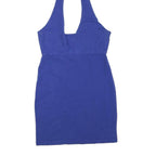 Womens Blue Halter Mini Dress Cotton Blend Sleeveless Summer Casual L