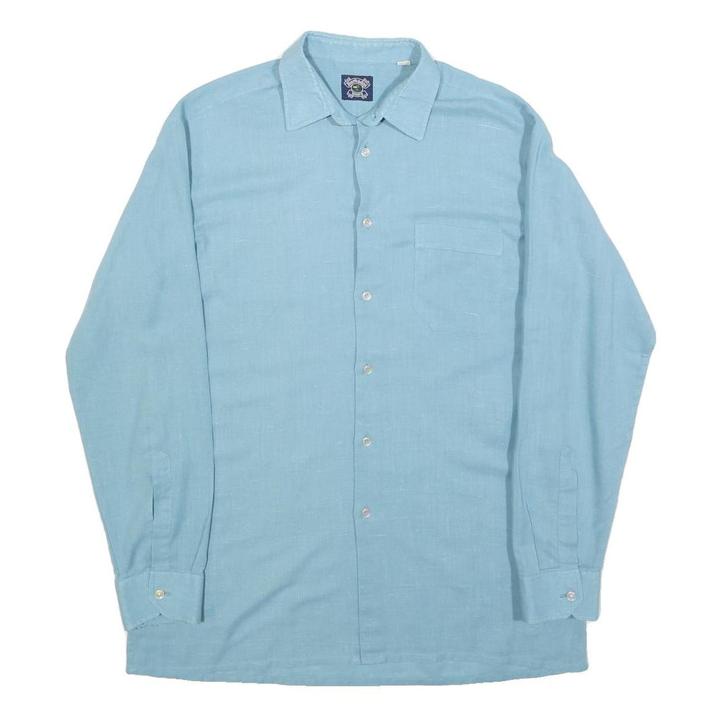 BARBADOS Mens Blue Cotton Shirt M Classic Long Sleeve Button Shirt Casual