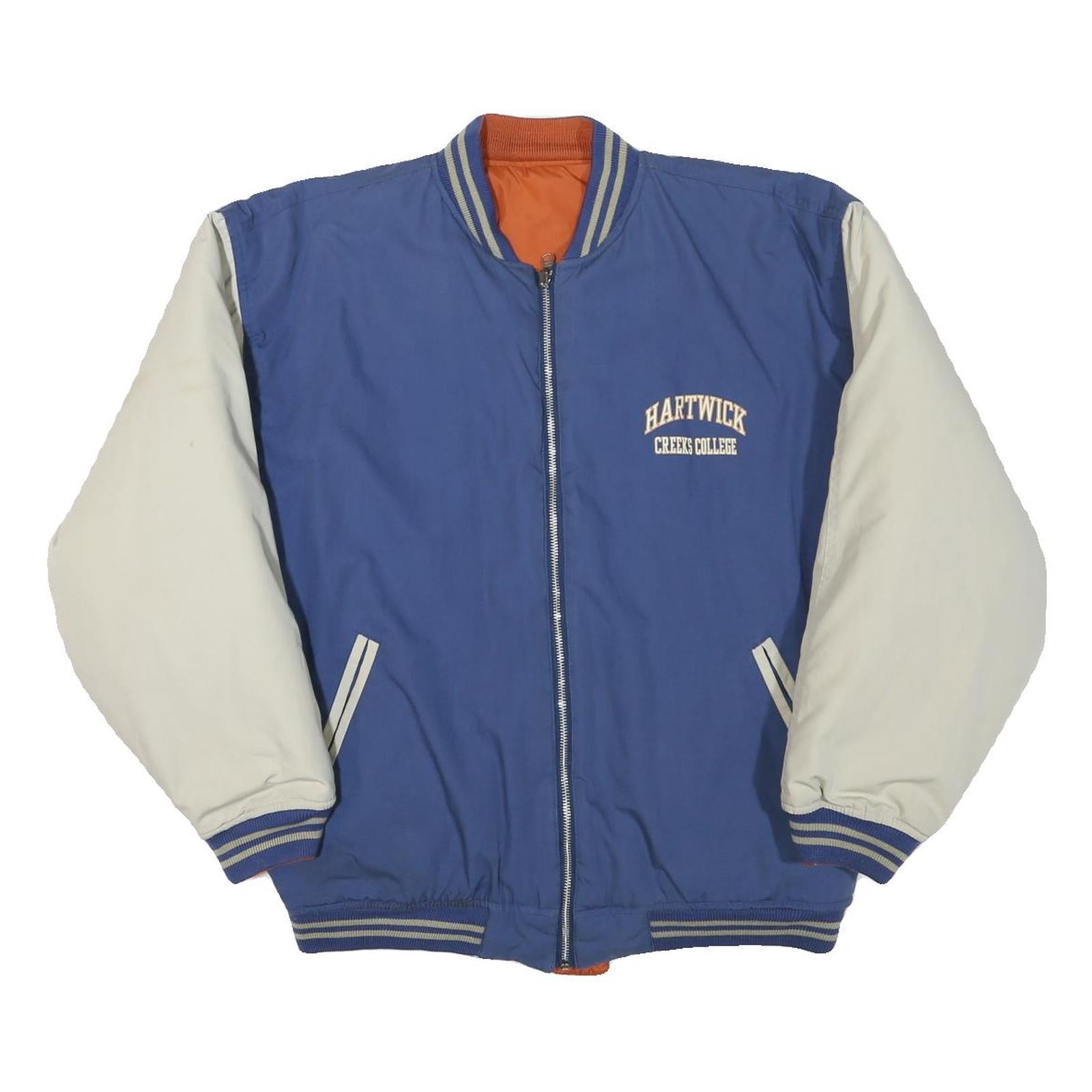 Mens Blue & Cream Hartwick Creeks College Bomber Jacket L Polyester Blend Zip