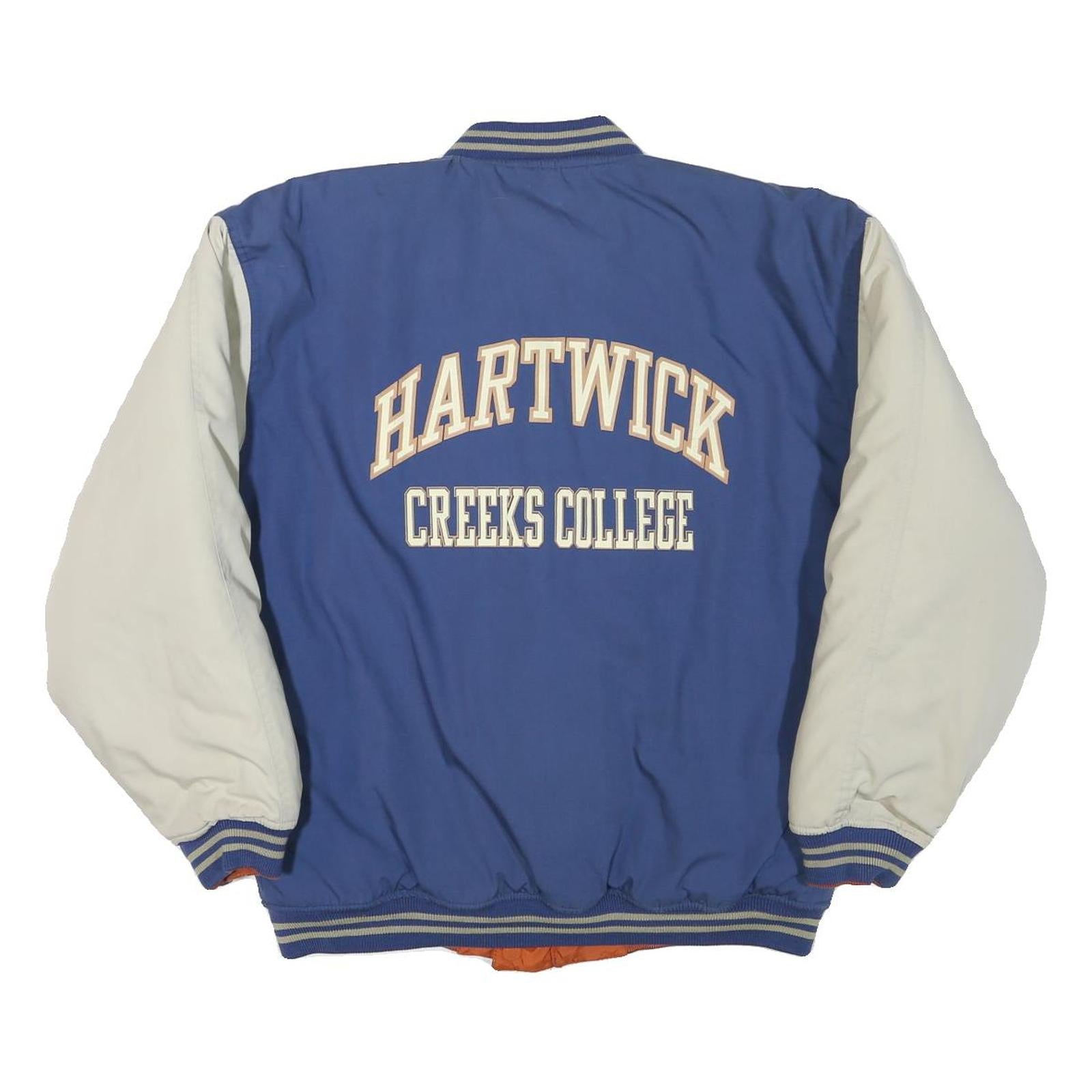 Mens Blue & Cream Hartwick Creeks College Bomber Jacket L Polyester Blend Zip